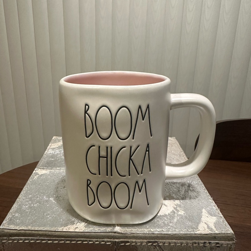 Rae Dunn White and Pink Mug - Boom Chicka Boom